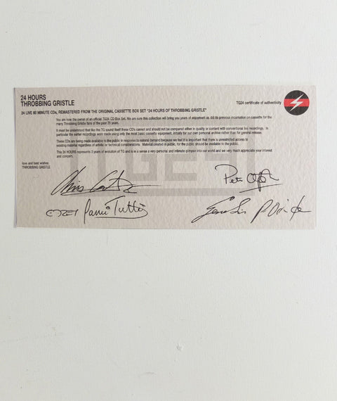 Throbbing Gristle 24hr Certificate (Signed)